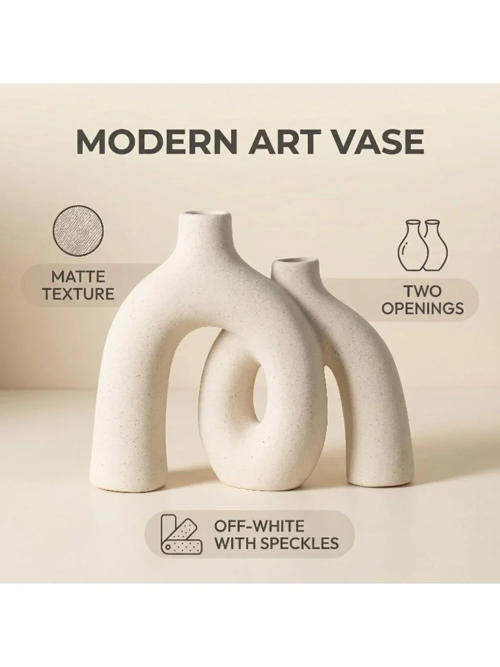 Modern Elegant Beige Matte Ceramic Nordic Boho Vase Set For Living Room Decor